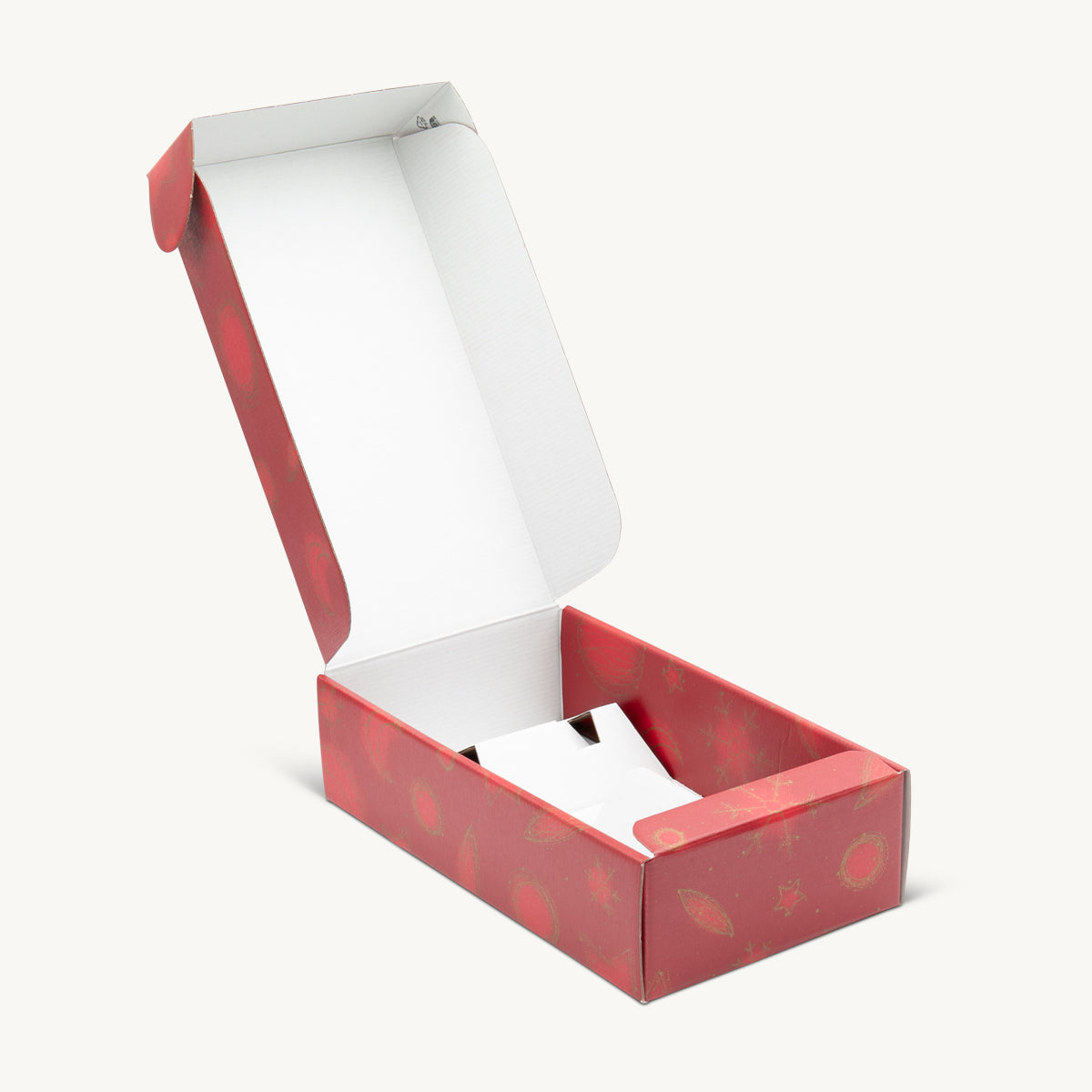 2 Bottle red snowflake front opening gift box from high-density rigid paperboard.