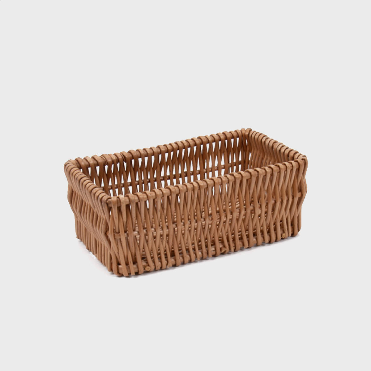 Natural wicker gift tray with structured, low-profile walls and open-top design.