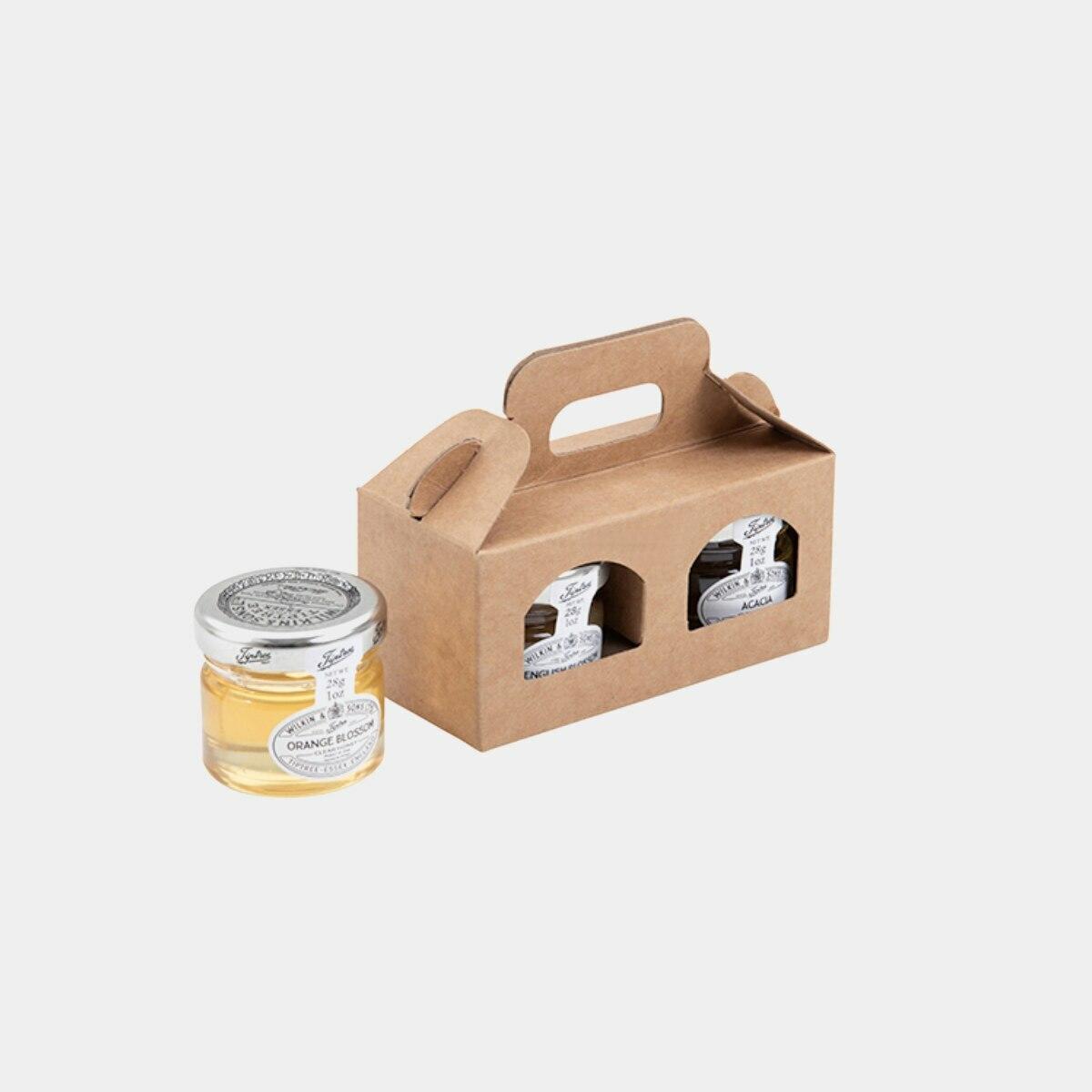 2 jar kraft gift box with windows 50mm tall from high-density rigid paperboard.