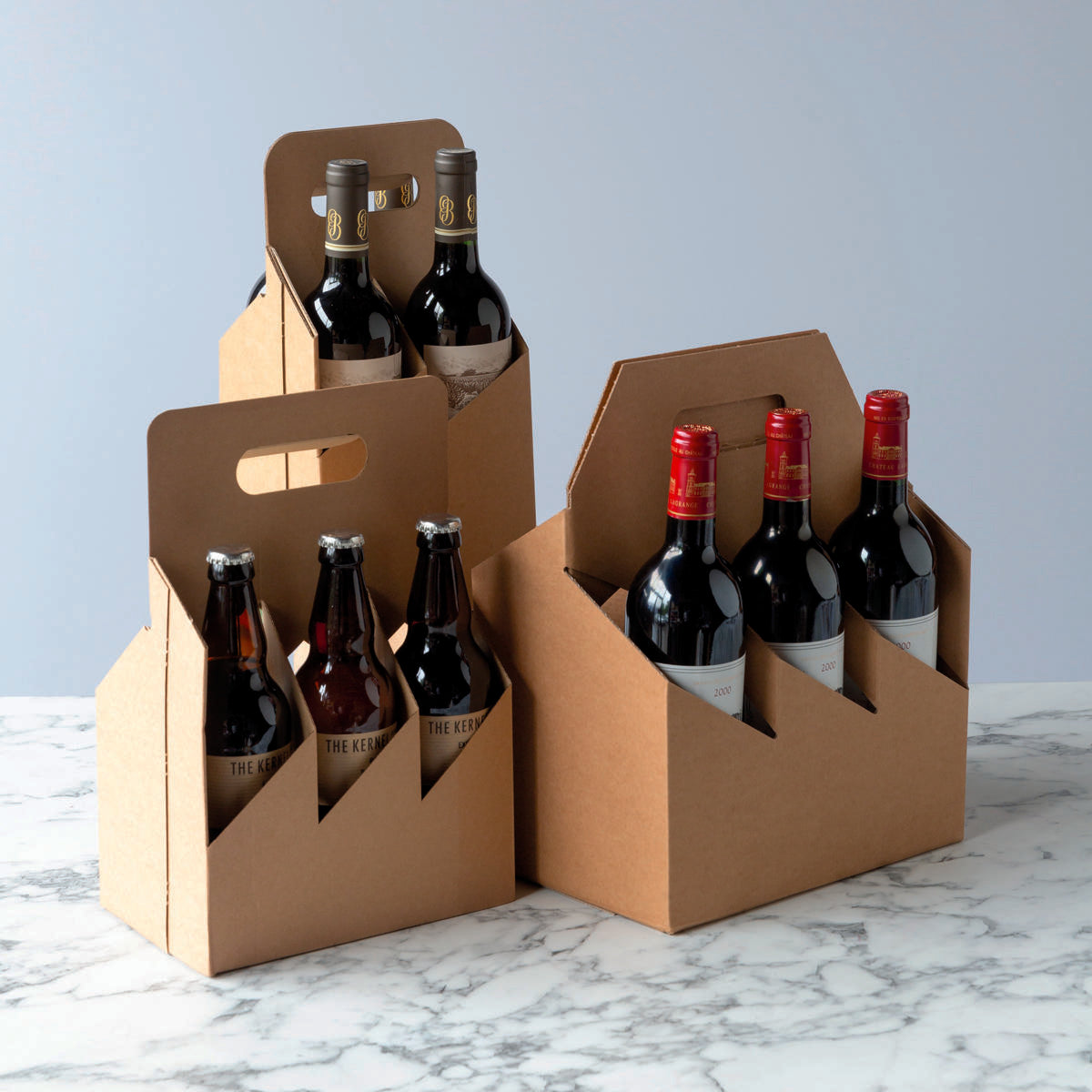 Bottle kraft carry crate with room for custom logo.