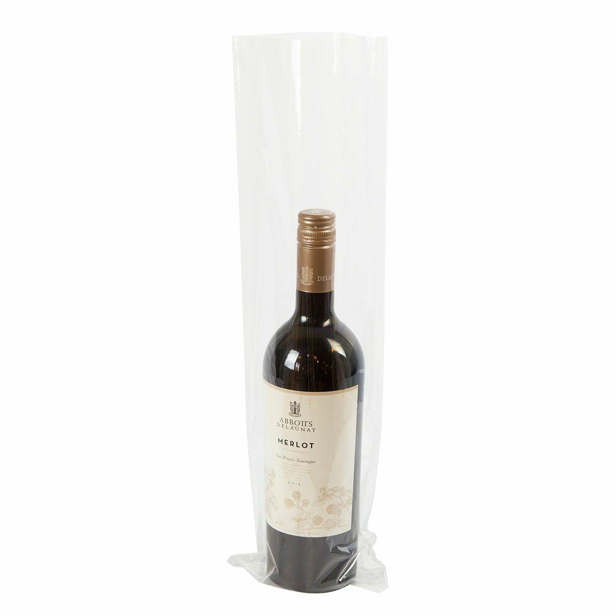 1 bottle clear cellophane gift bag featuring a patterned finish and heavy-duty handles.