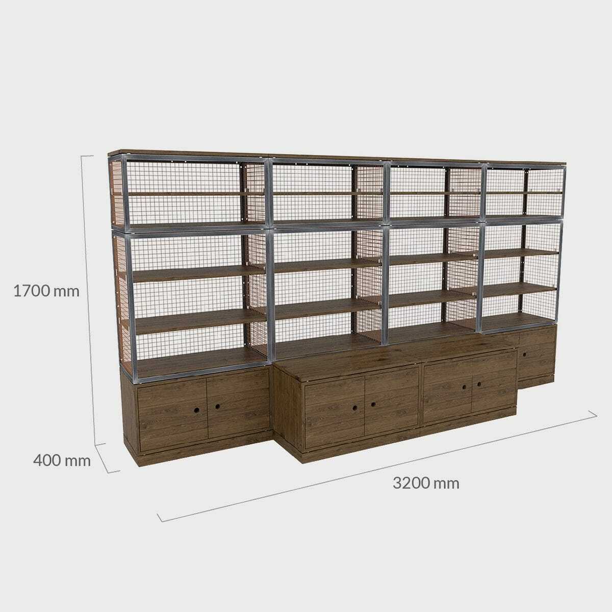 BRIX dark wood deep dresser 3200mm featuring a heavy-duty modular geometric profile layout.