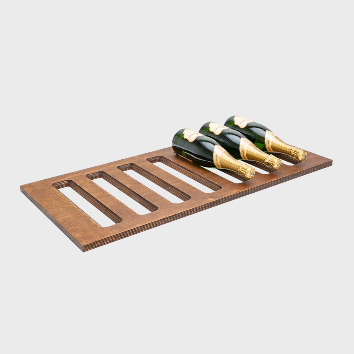 BRIX dark wood bottle shelf featuring a heavy-duty modular geometric profile layout.