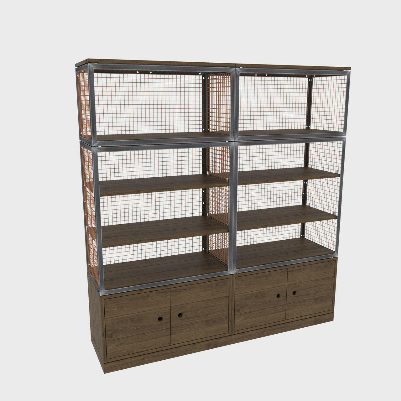 BRIX tall shelving with storage dark wood featuring a heavy-duty modular geometric profile layout.