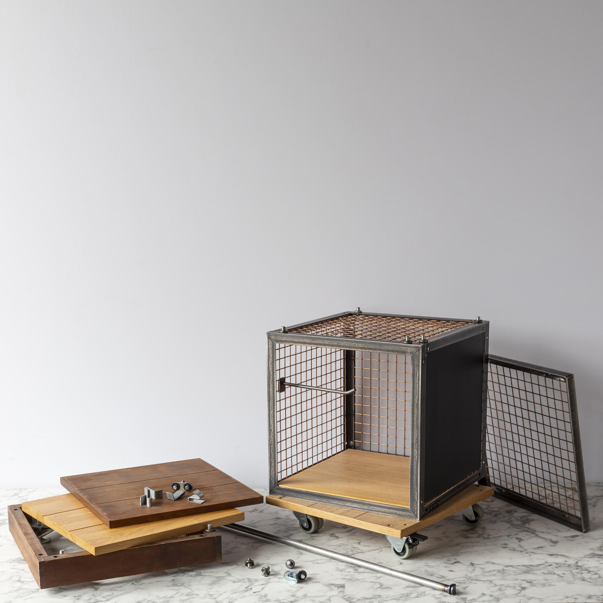 BRIX light oak wheeled base 400 x 400mm featuring a heavy-duty modular geometric profile layout.