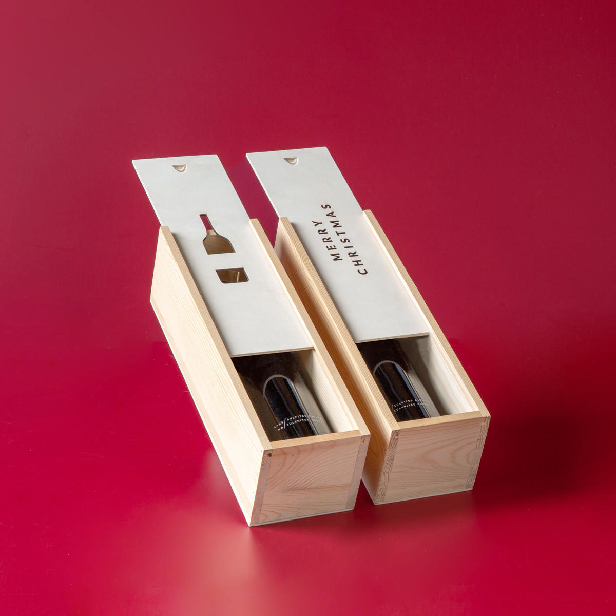 1 Bottle Wooden Box with Wine Bottle Window with premium natural wood grain and secure hardware closures.