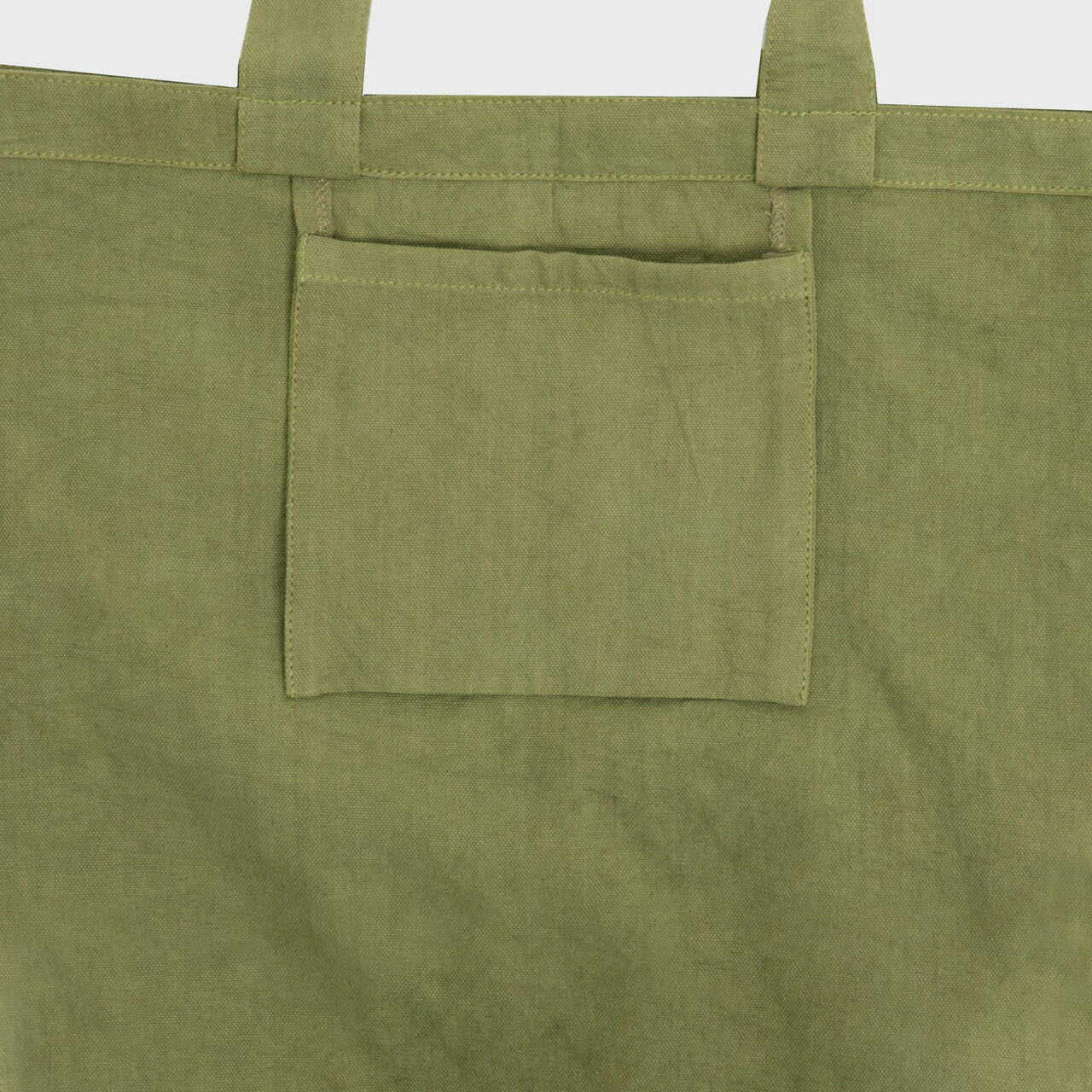 Khaki 8oz recycled canvas bag with gusset and pocket.