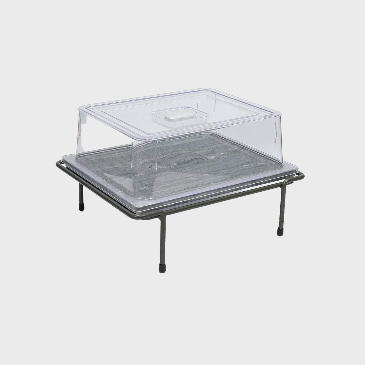 Matlock GN1/2 riser with dark grey marble board with polished grey marble texture adding dimension.