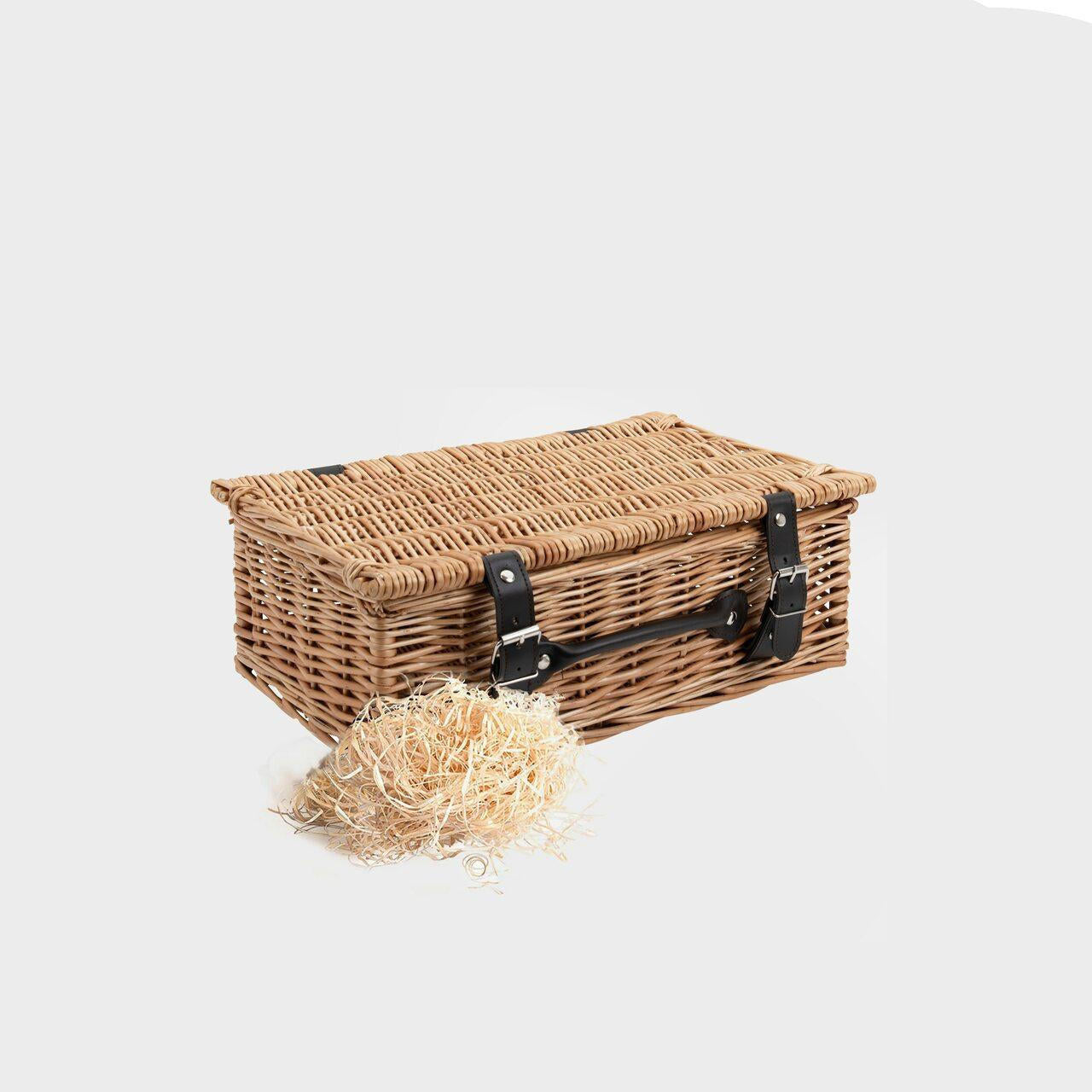 10 x 18 inch wicker hamper and wood wool hand-woven from natural split-wicker.