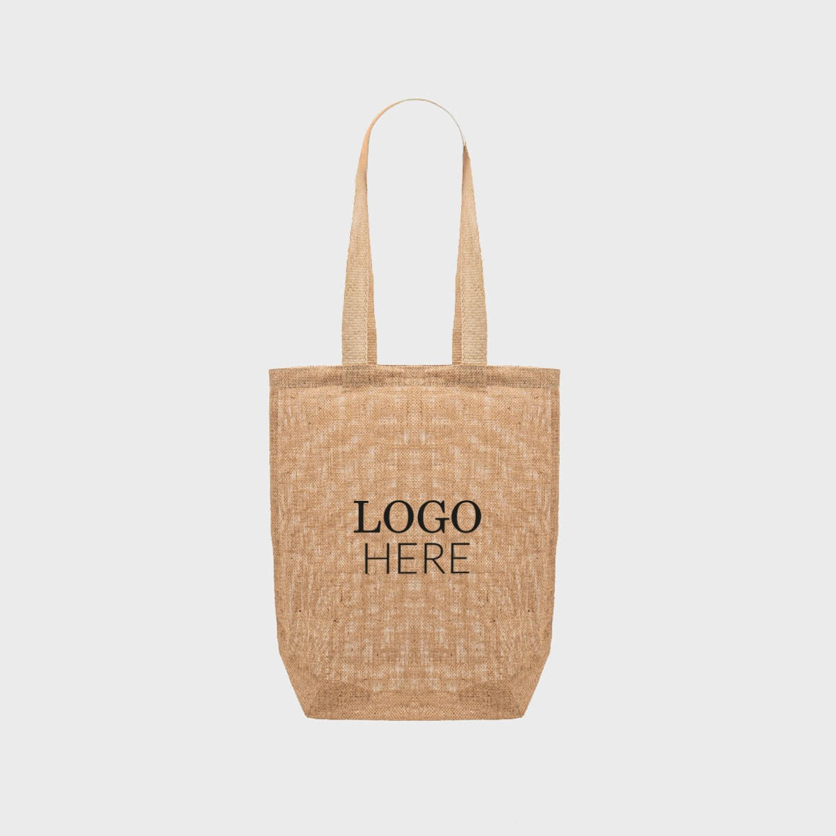 Medium natural unlined jute bag with base gusset.