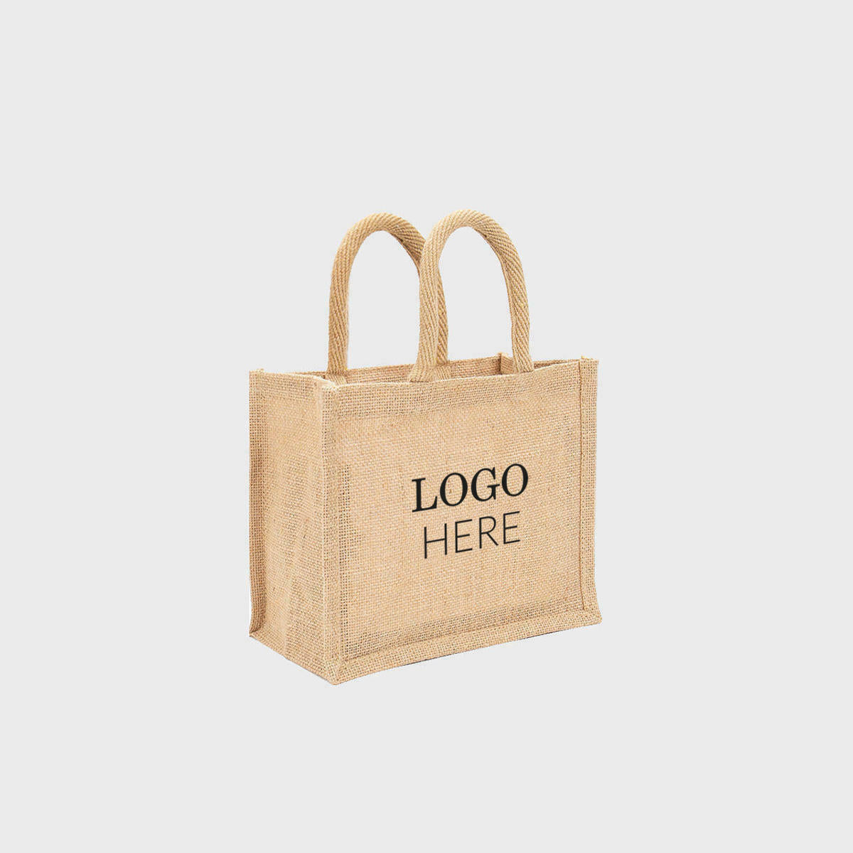 Mini natural jute bag with padded handles.