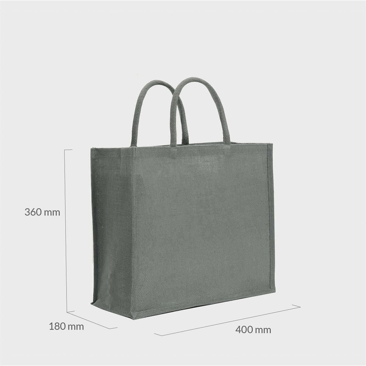 Large grey jute bag with padded handles.