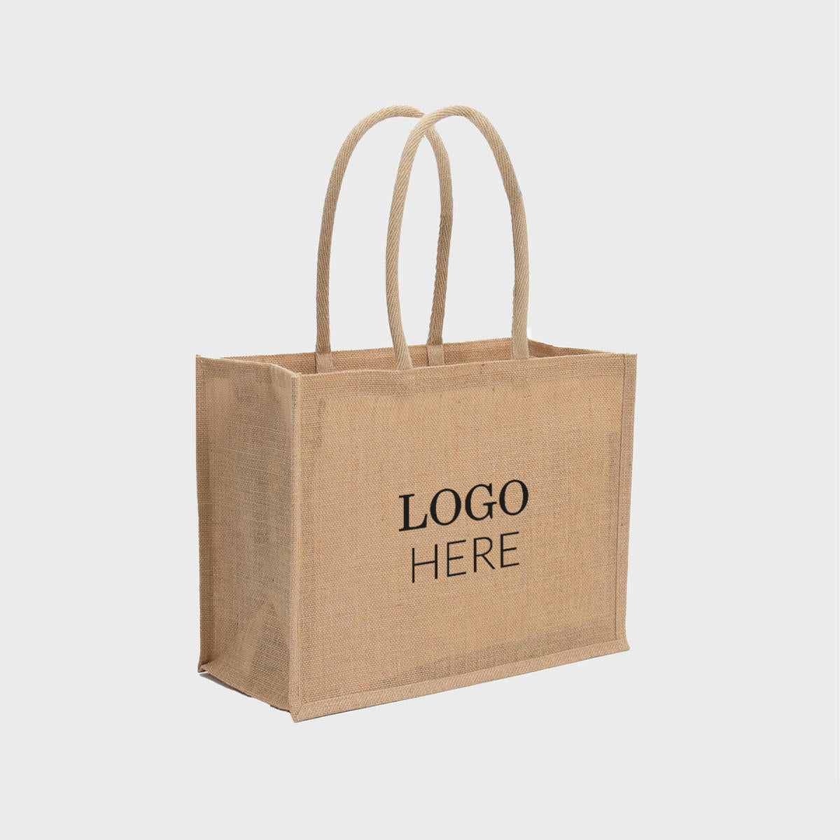 Large jute shopping bag with padded handles.
