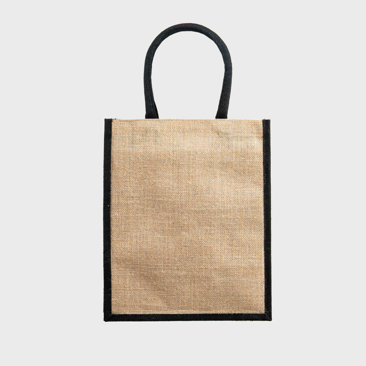 6 bottle printed jute bag with removable dividers.