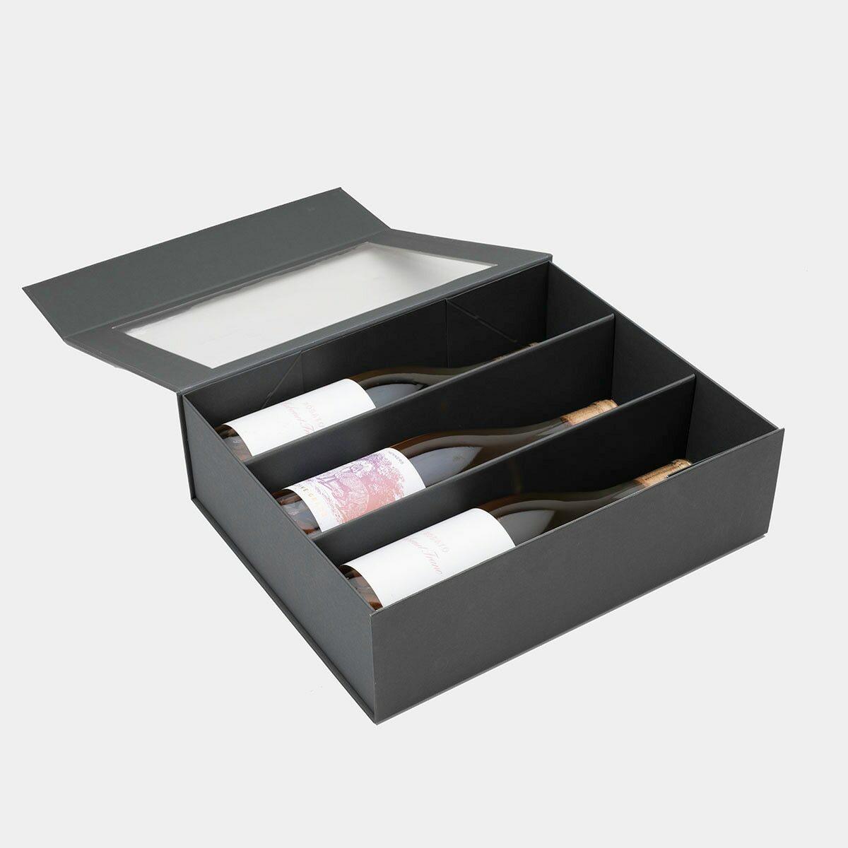 3 bottle charcoal magnetic folding gift box from high-density rigid paperboard.
