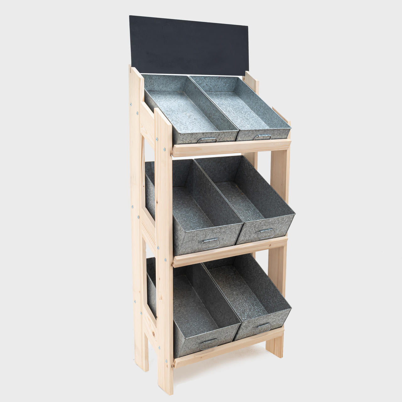Norwood 3-shelf stand with galvanised trays 650 featuring a multi-tiered layout for product positioning.