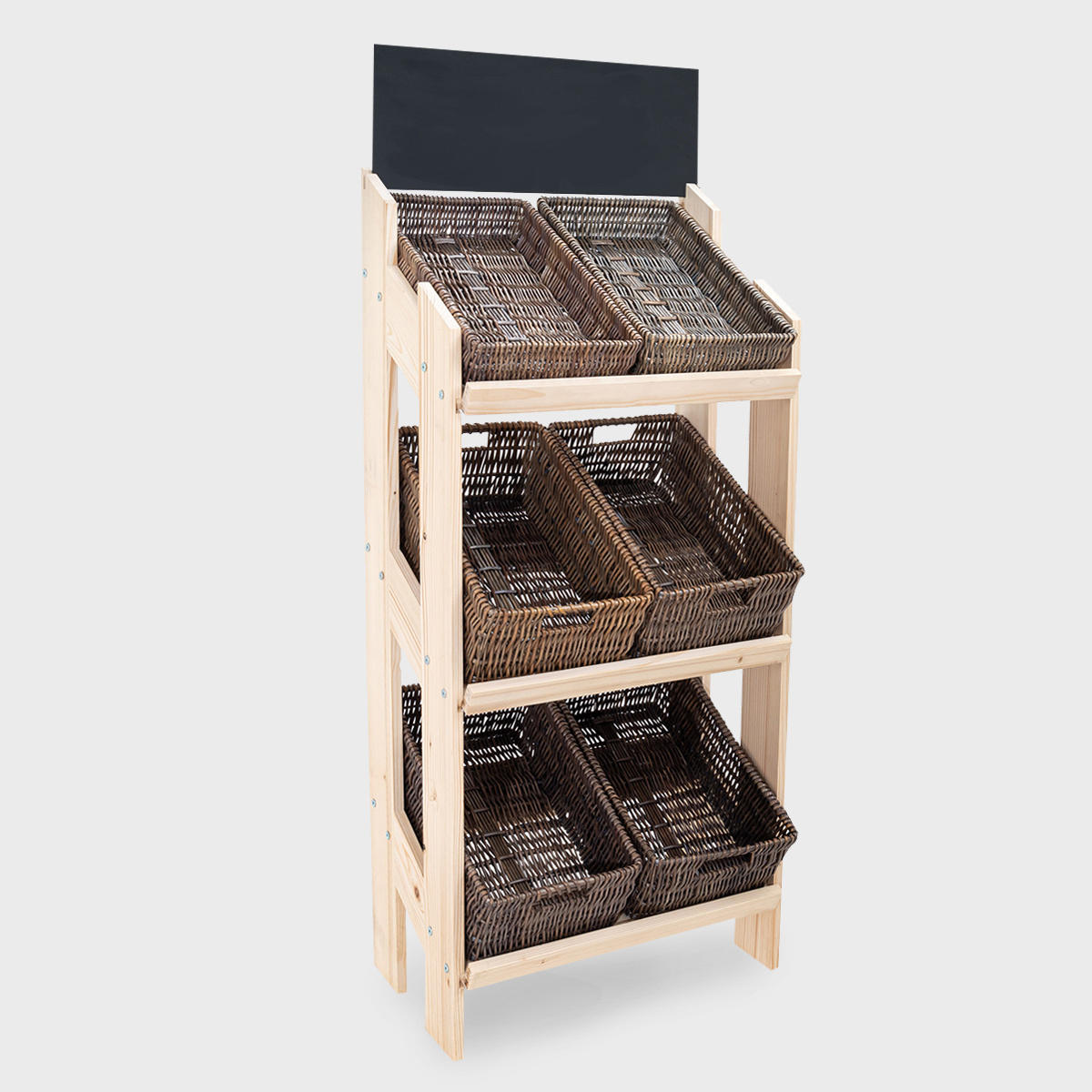 Norwood 3-shelf stand with dark wicker trays 650 featuring a multi-tiered layout for product positioning.