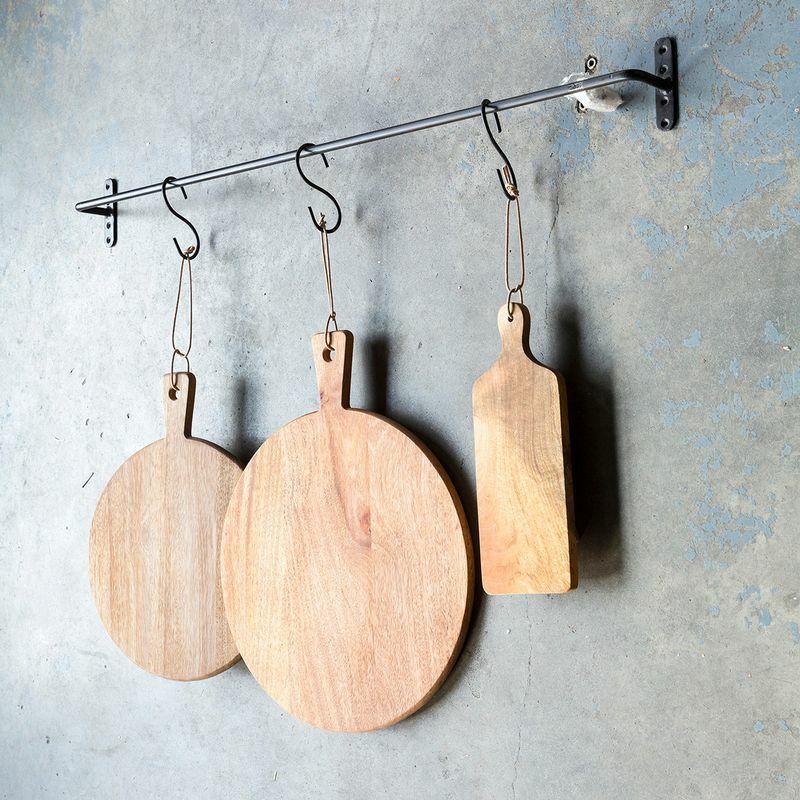 Medium round wooden serving board with handle crafted from durable hardwood with natural grain detail.