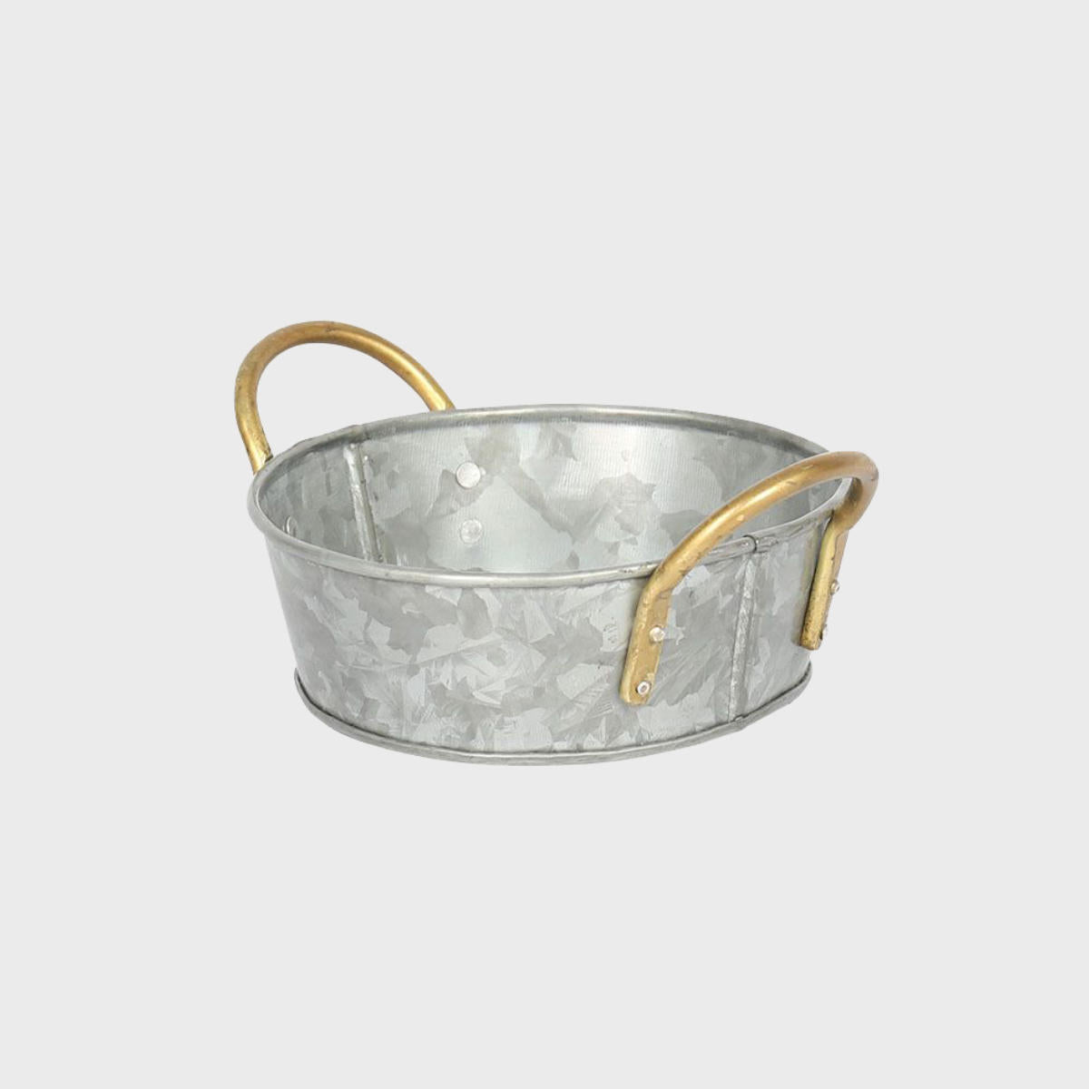Metal serving bowl with handles.