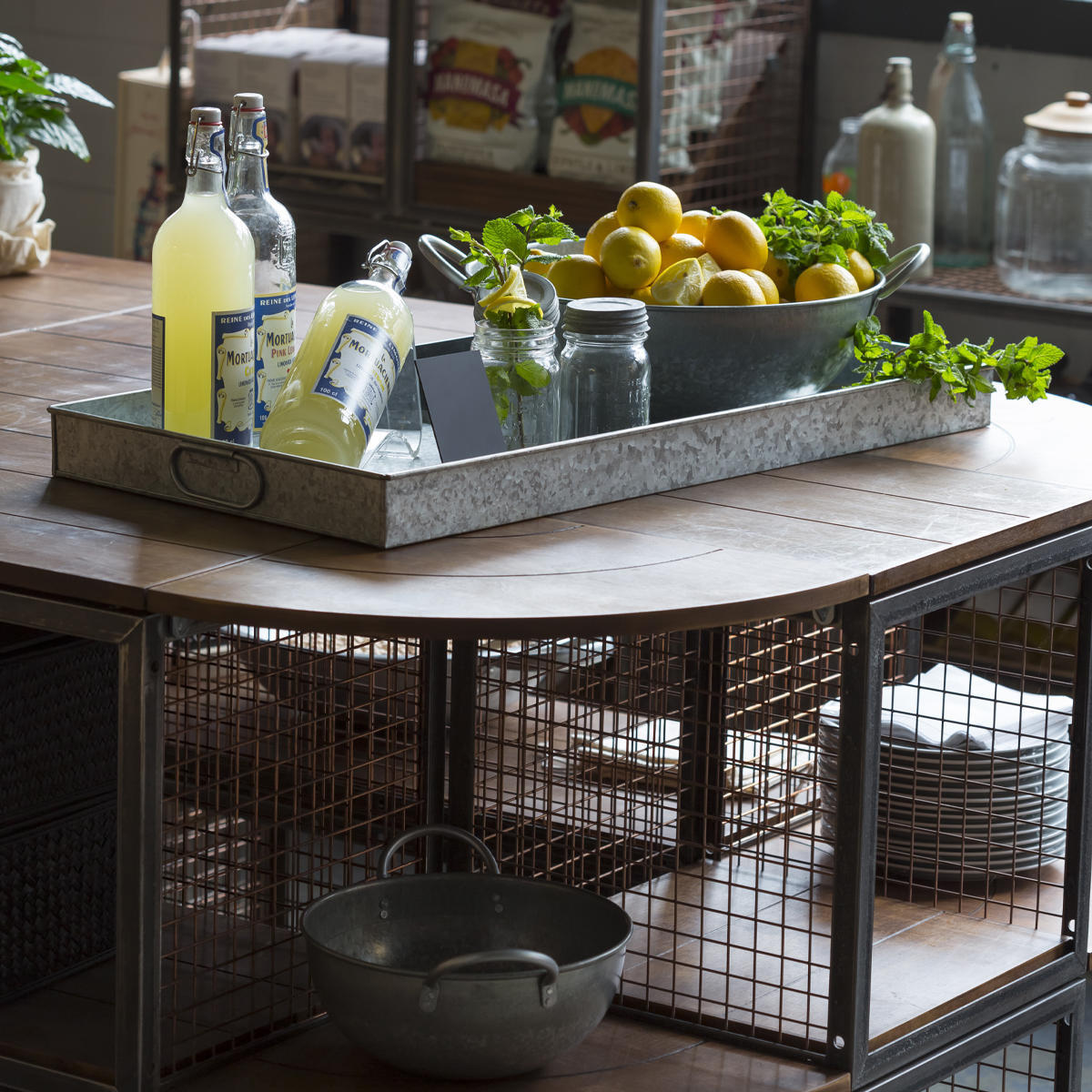 Exmouth metal serving tray extra large with structured, low-profile walls and open-top design.