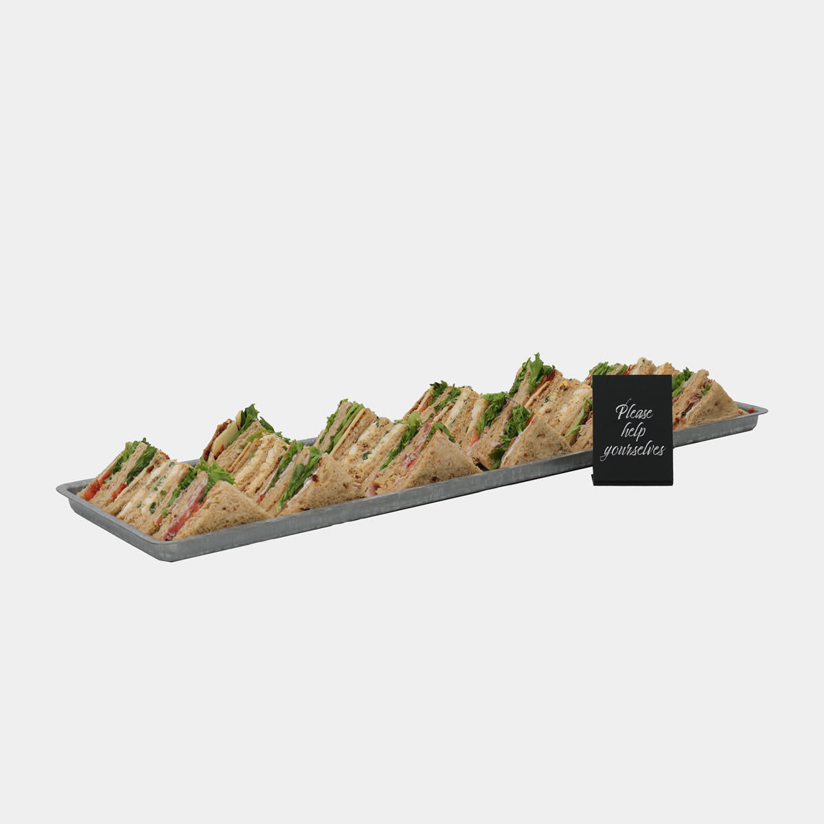 Galvanized tray with structured, low-profile walls and open-top design.