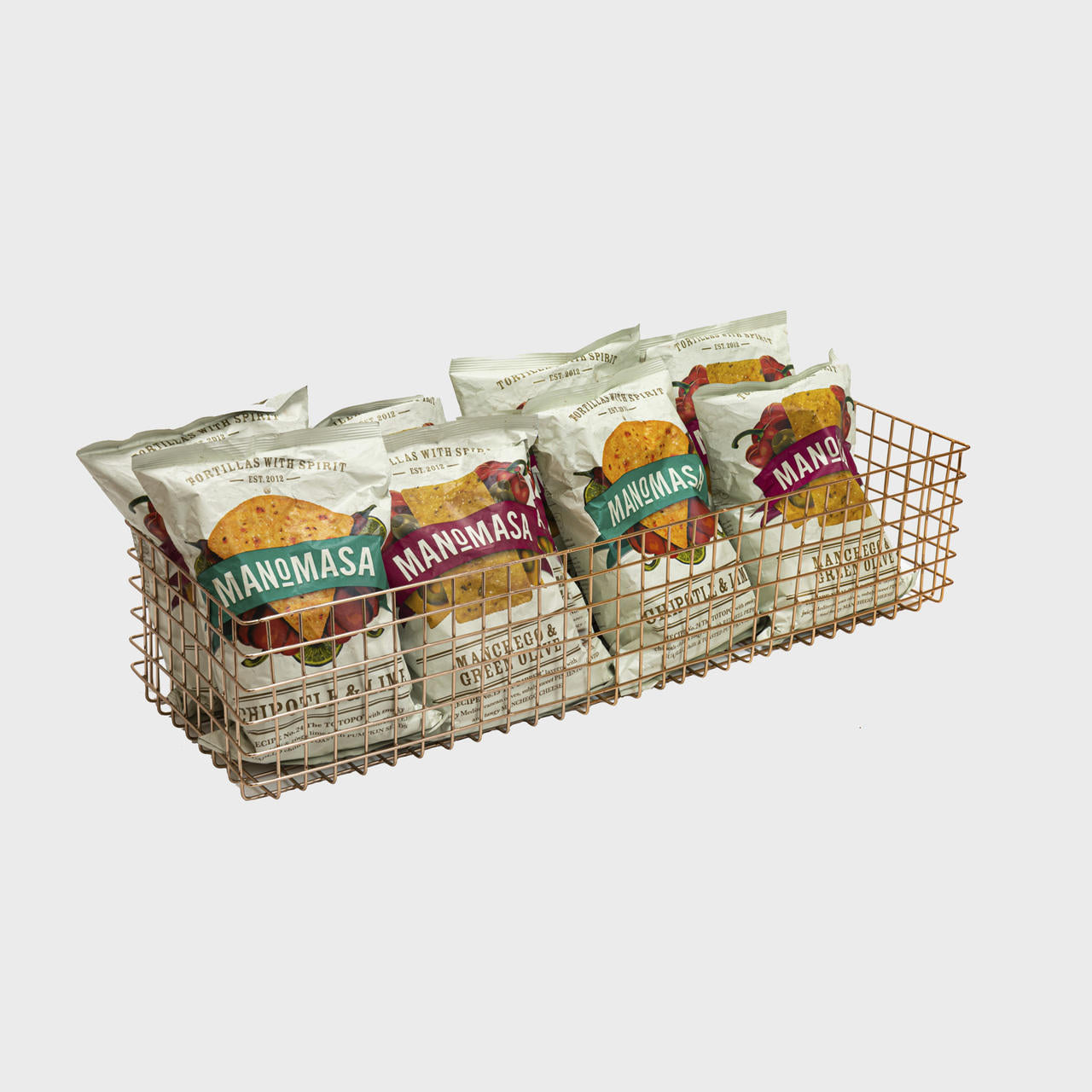 Deep copper wire basket.