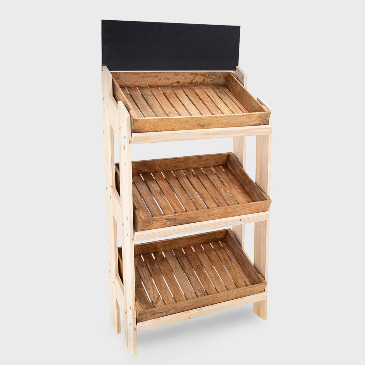 Norwood 3-shelf stand with mango wood trays 820 featuring a multi-tiered layout for product positioning.