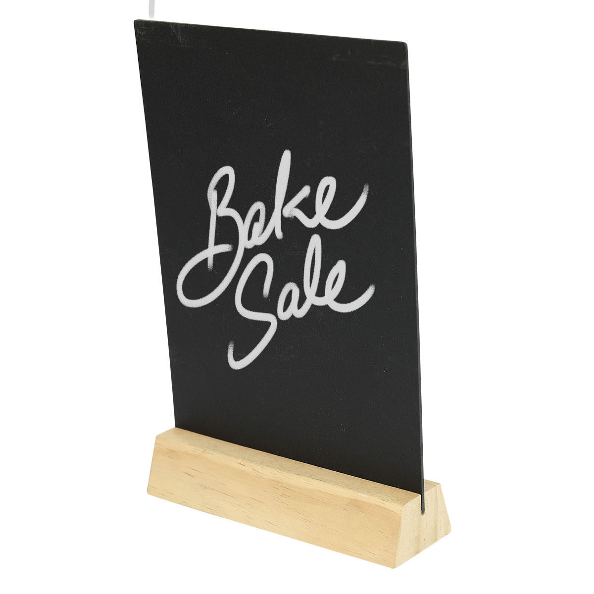 3 Pine stands and chalkboards with a clean surface for visible retail messaging.
