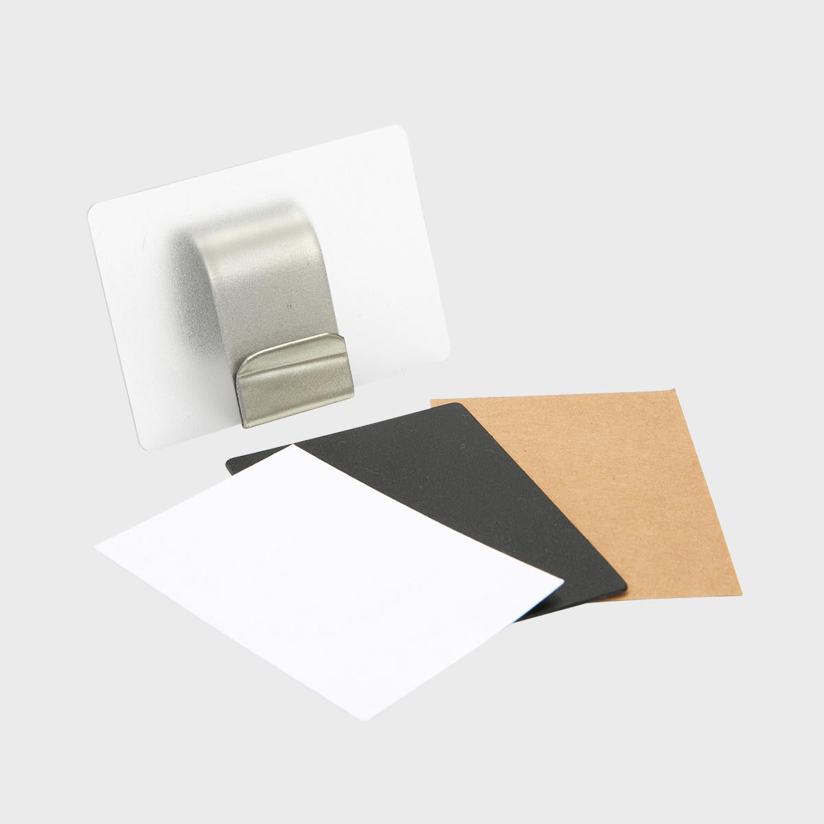 Universal ticket holder with a clean surface for visible retail messaging.