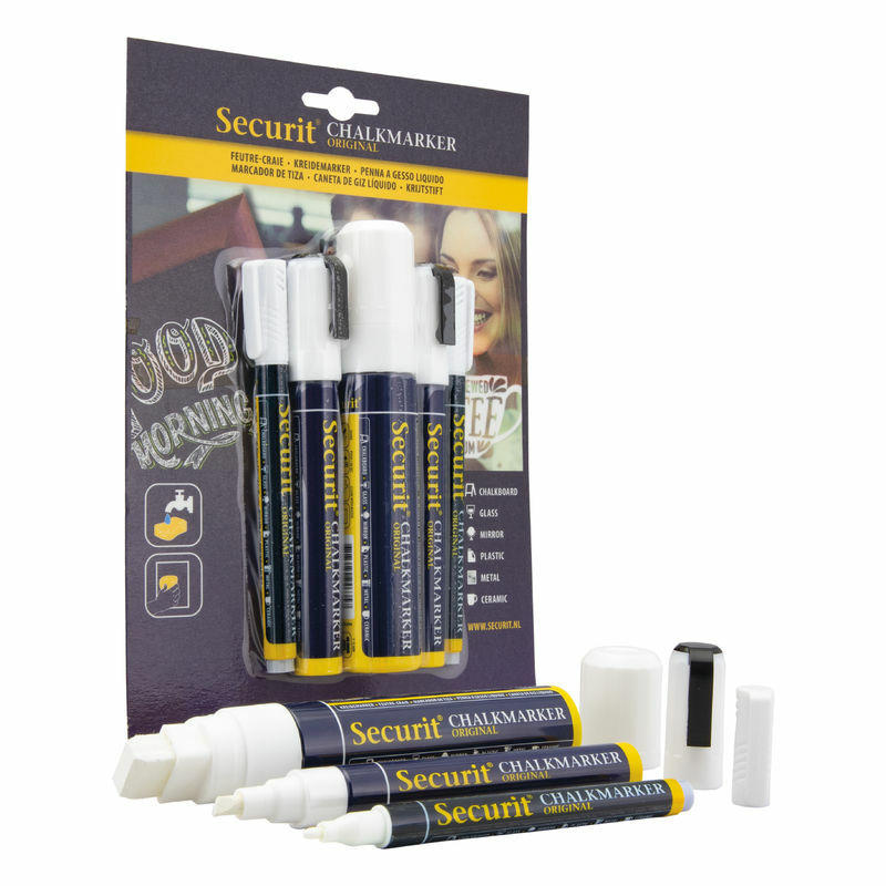 Securit variety pack white liquid chalk markers (set of 5).