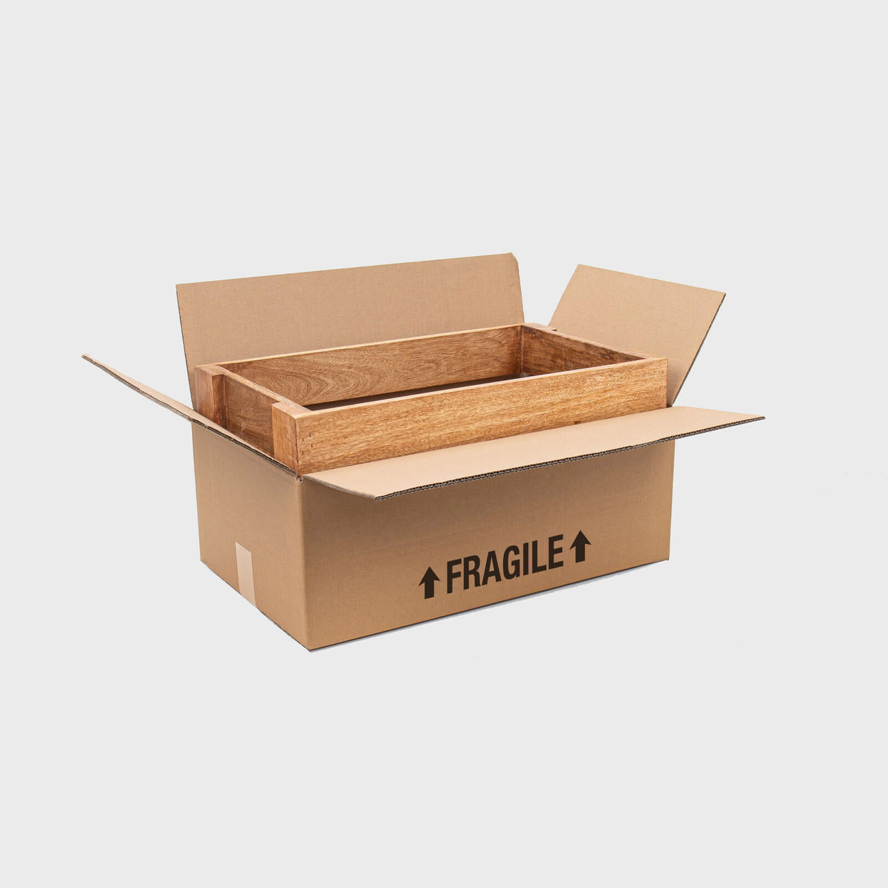 Standard wicker tray protective outer with structured, low-profile walls and open-top design.