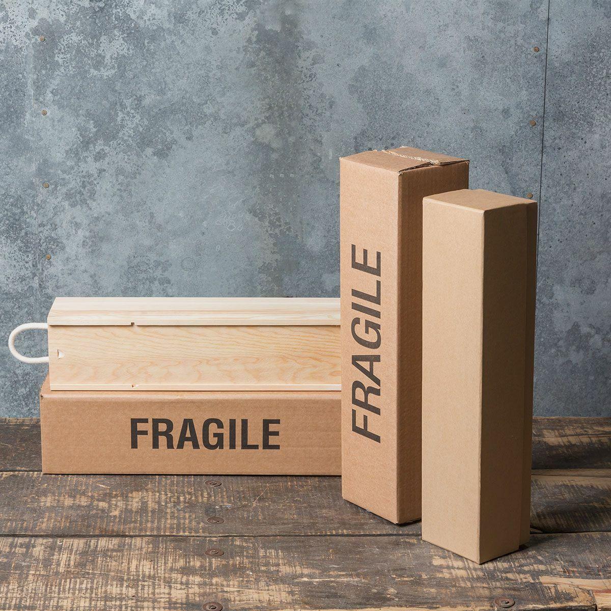 1 bottle carton protective outer made from robust corrugated cardboard for shock absorption.