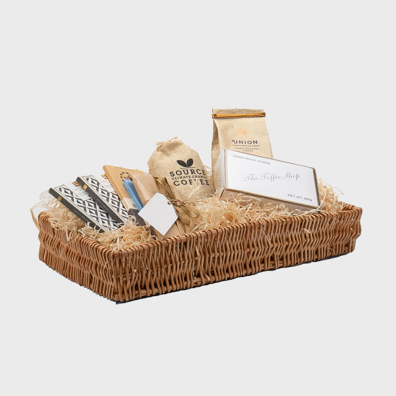 Medium shallow wicker tray with structured, low-profile walls and open-top design.