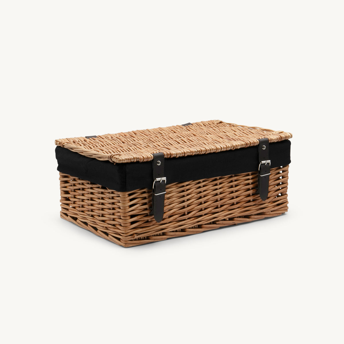 18 Inch Wicker Hamper with Faux Leather Straps and Black Cotton Liner  WK18BL