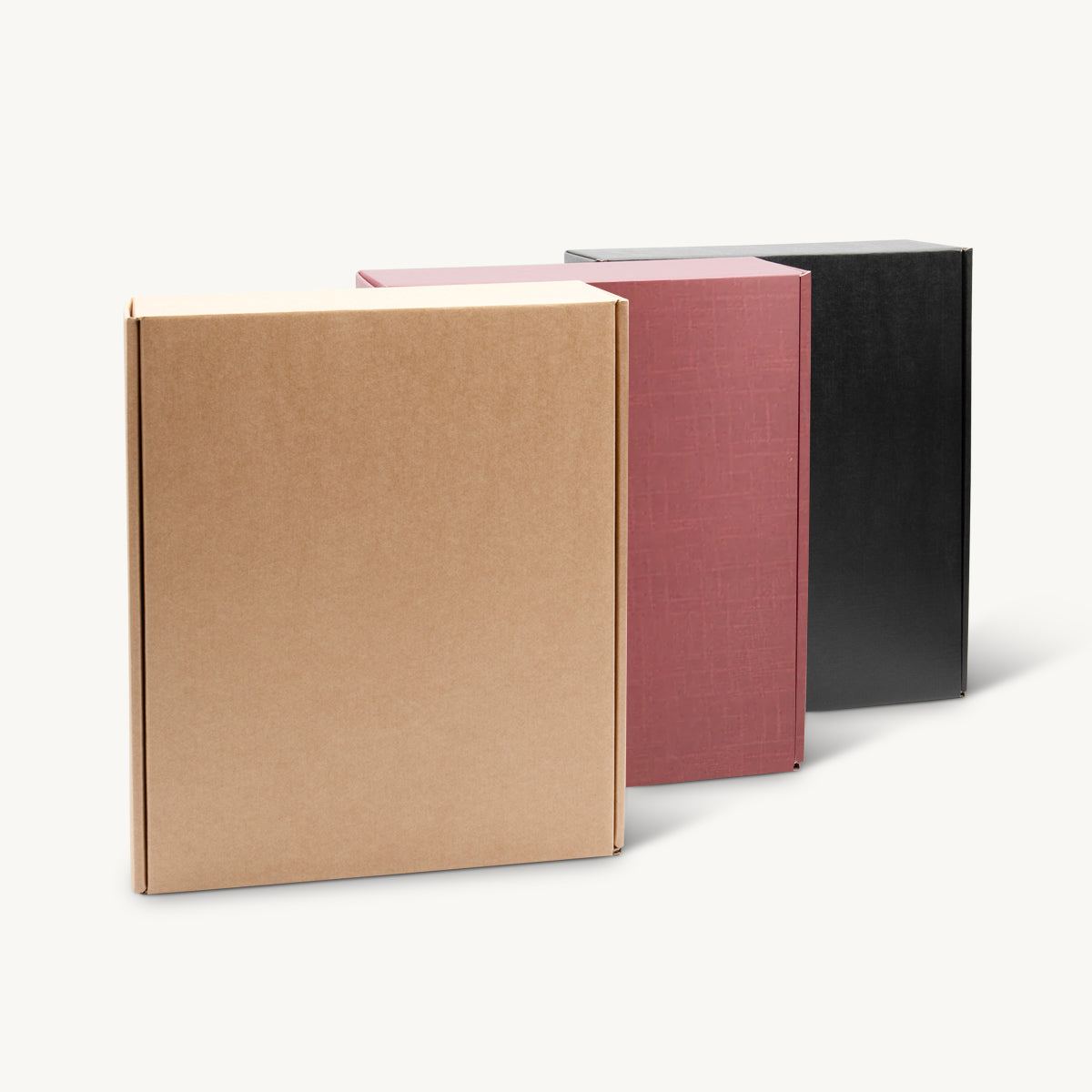 3 Bottle Gift Boxes in three colours of kraft, burgendy and black