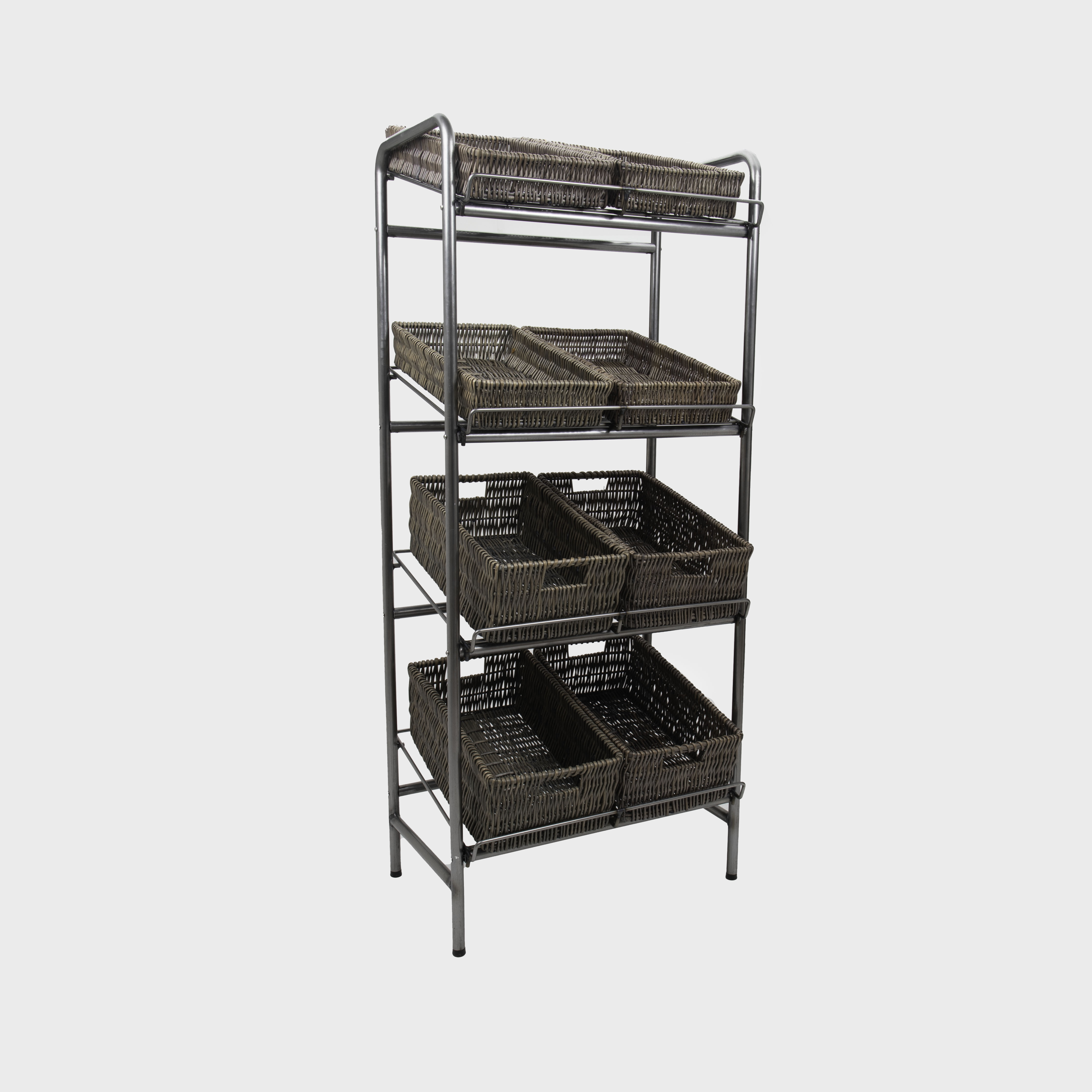 Camberwell Retail Stand 4 Shelf With Chatto Wicker Trays In Pewter Brown