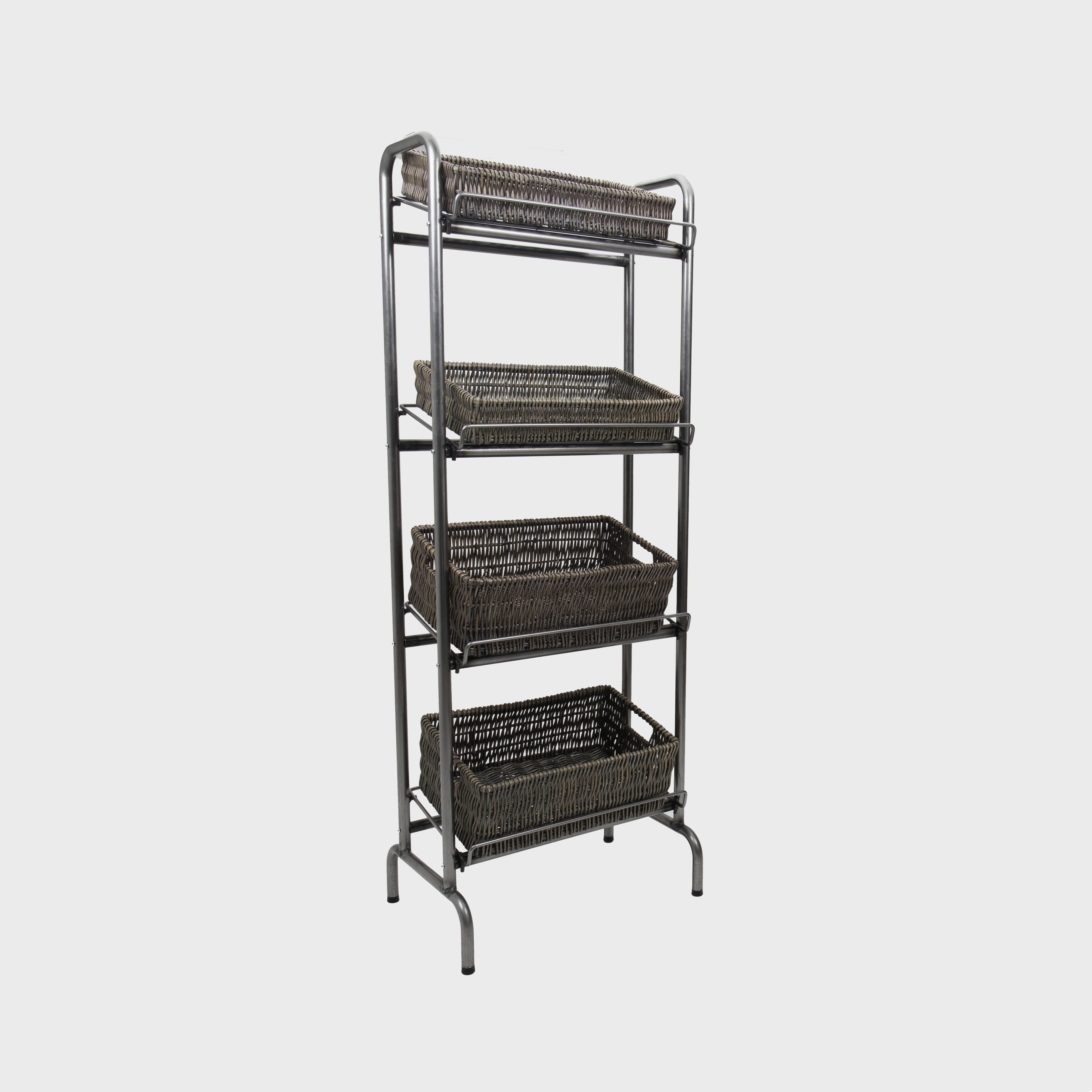 Camberwell Retail Stand 4 Shelf With Chatto Wicker Trays In Pewter Brown