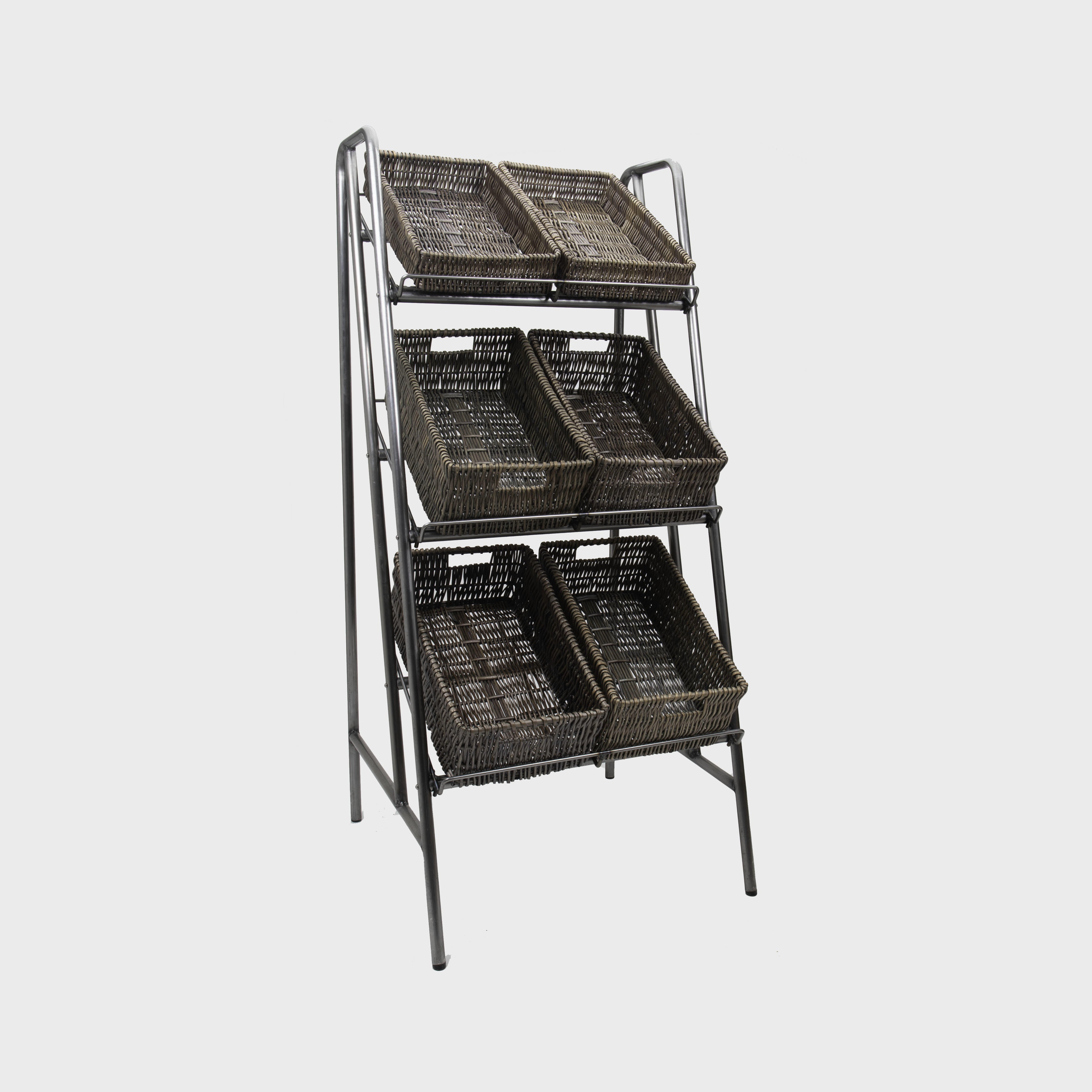 Camberwell Retail Stand 3 Shelf With Chatto Wicker Trays In Pewter Brown