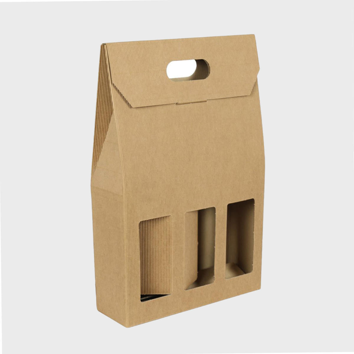 3 Bottle Kraft Fluted Gift Box with Windows