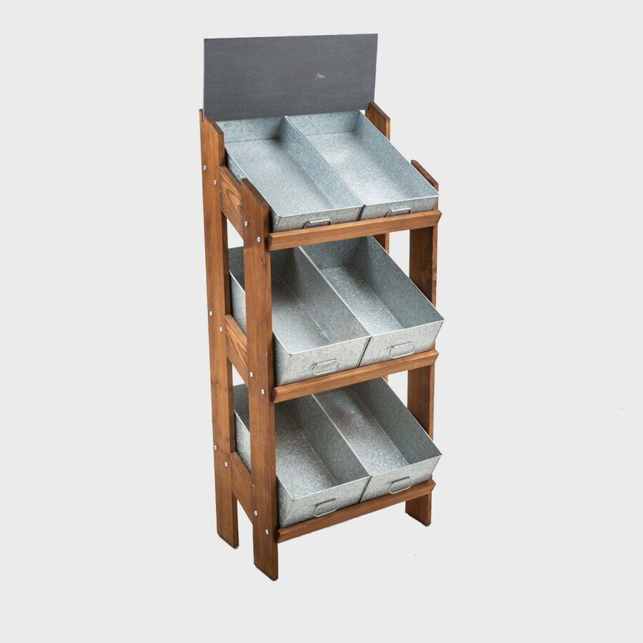 Norwood 3-Shelf Dark Oak Stand with Galvanised Trays and Blackbaord 650