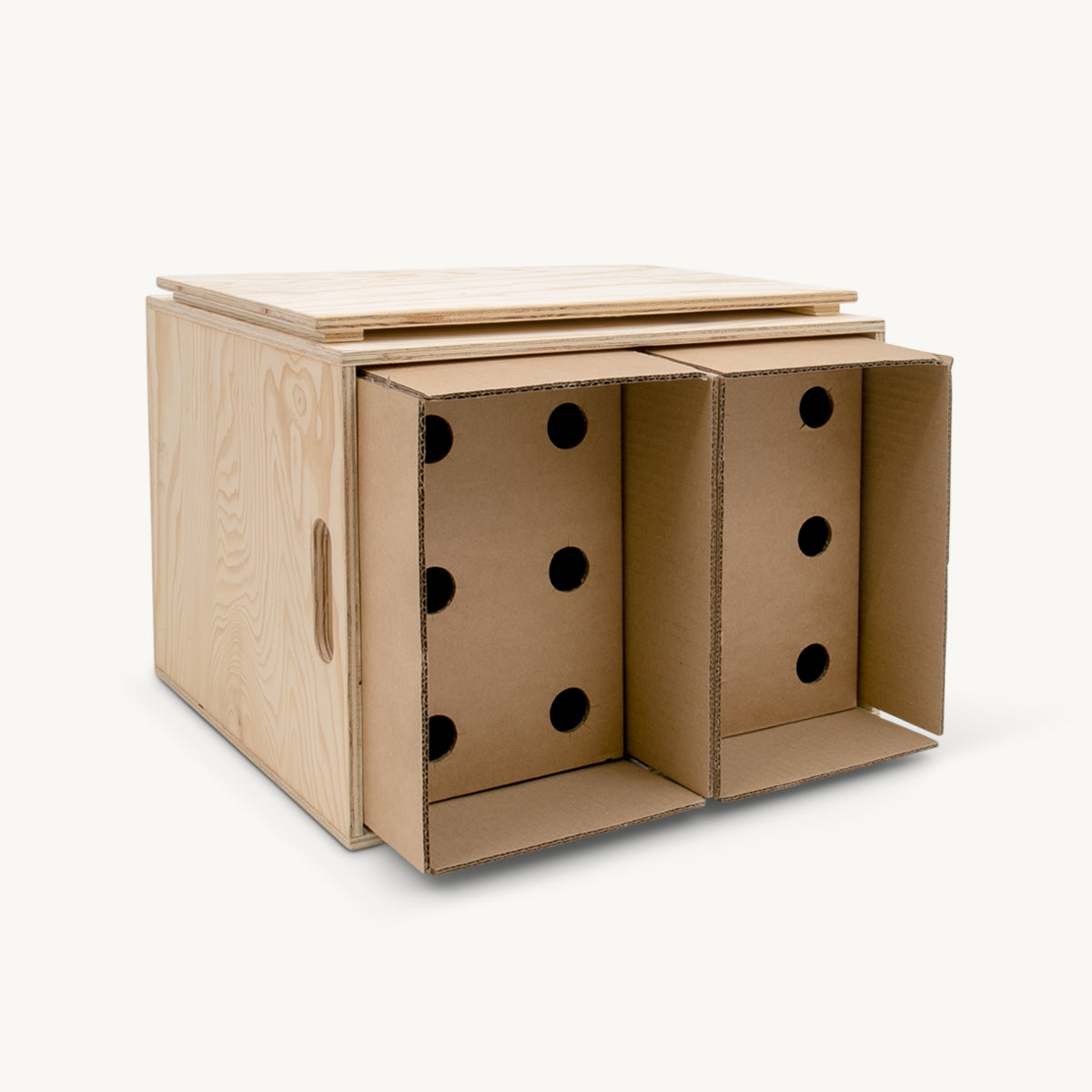 12 Bottle wooden hamper box with drop on lid with premium natural wood grain and secure hardware closures.