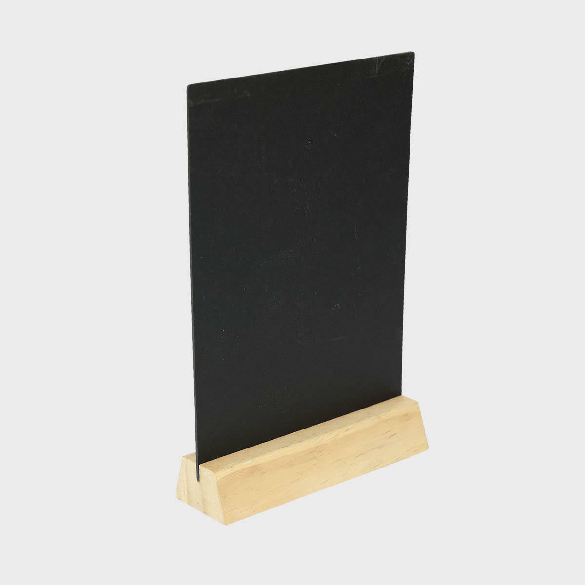 3 Pine stands and chalkboards with a clean surface for visible retail messaging.