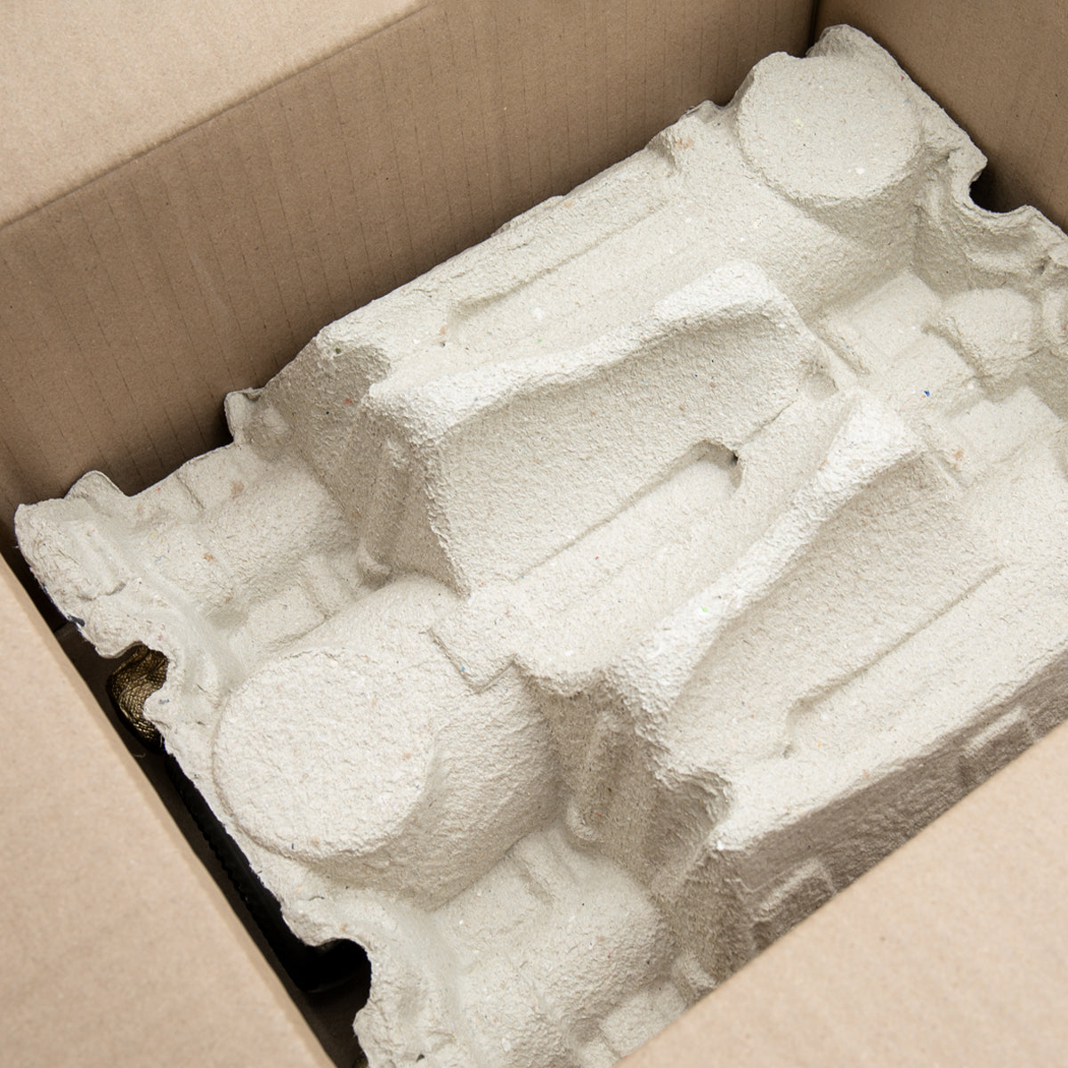6 bottle reversible pulp divider tray with shipping outer with structured, low-profile walls and open-top design.