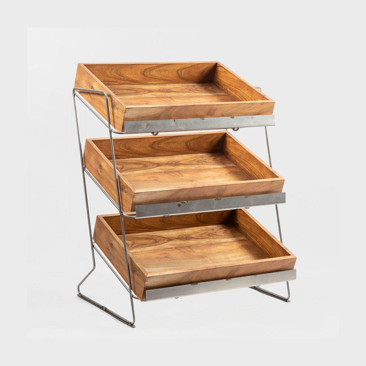 Railton tiered countertop display unit with medium acacia trays multi-tiered layout for product positioning.
