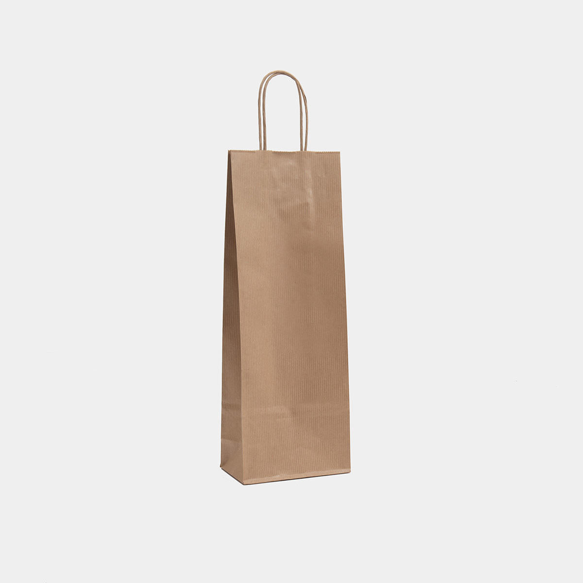 Kraft paper bottle gift bag with twist handles featuring a patterned finish and heavy-duty handles.
