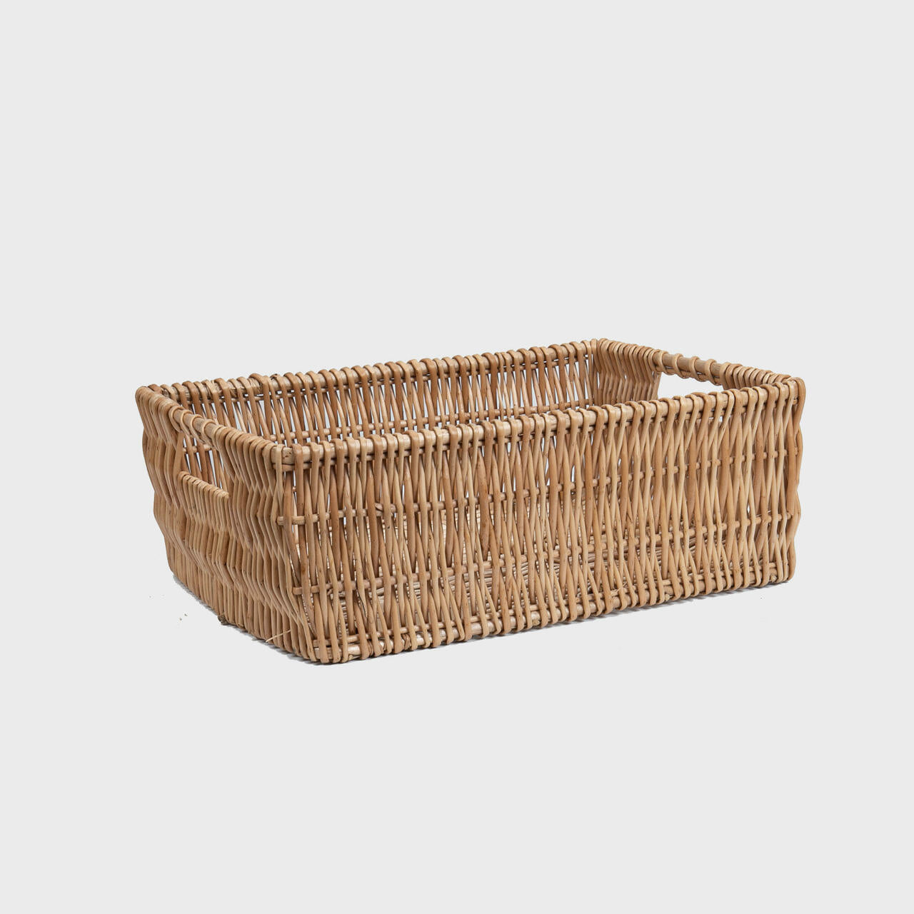 Medium deep wicker tray with structured, low-profile walls and open-top design.