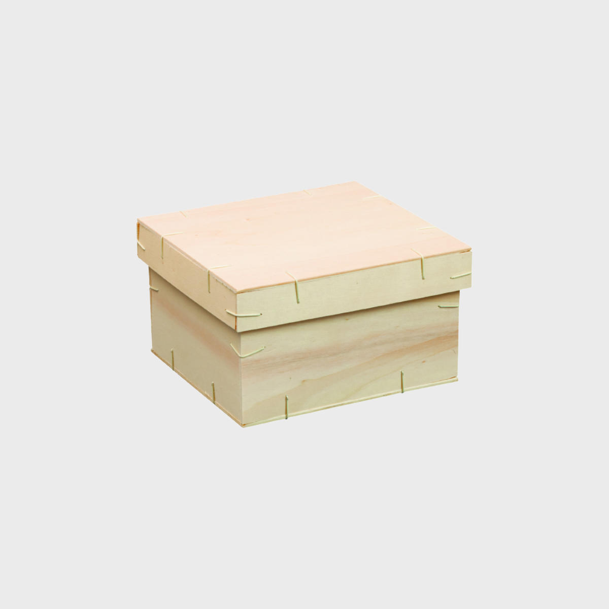 Square plywood gift box with lid from high-density rigid paperboard.