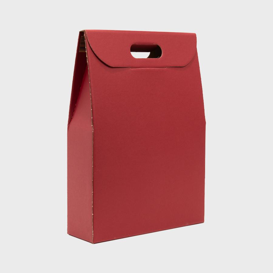 3 Bottle red top opening gift box with windows from high-density rigid paperboard.