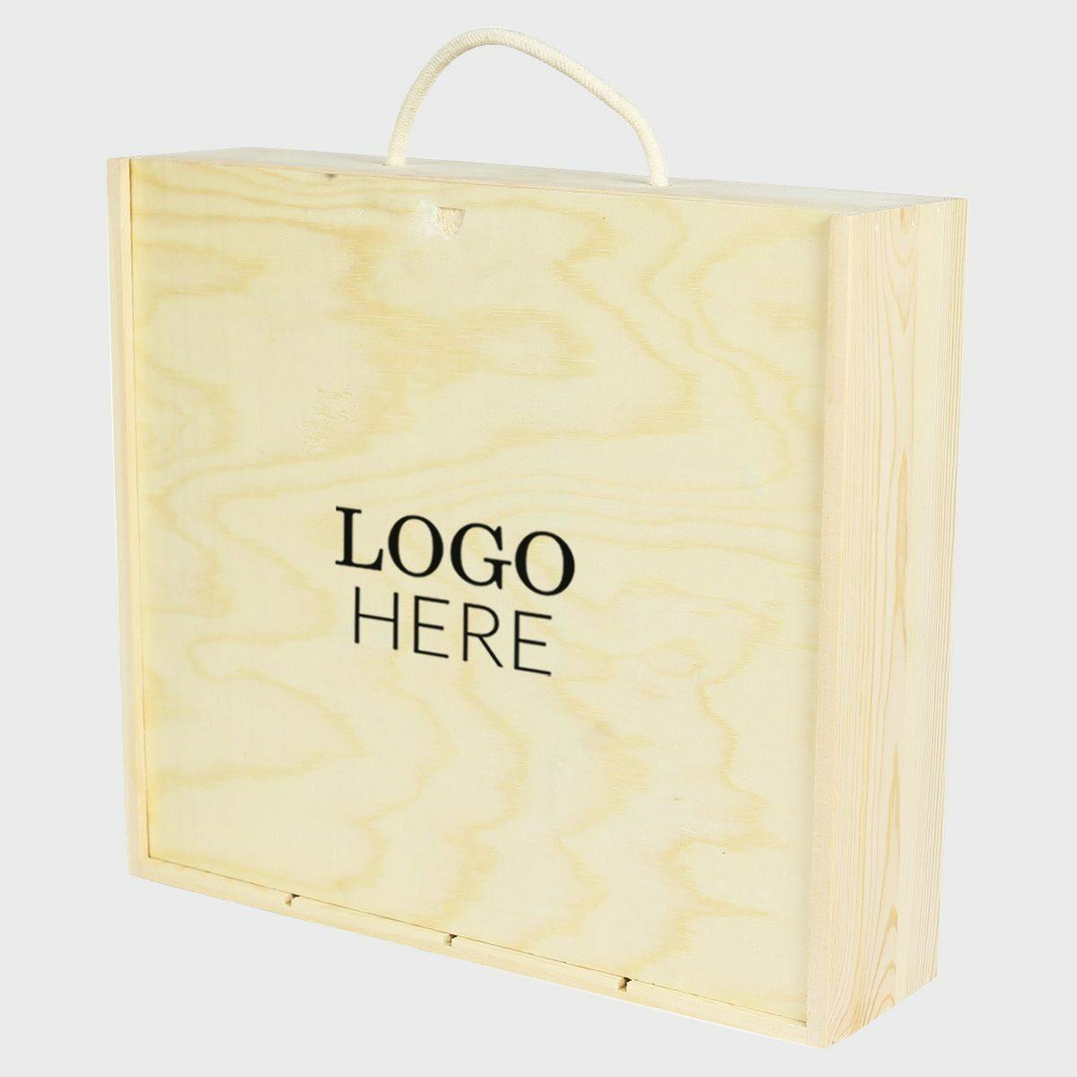 4 bottle wooden wine box with sliding lid with premium natural wood grain and secure hardware closures.