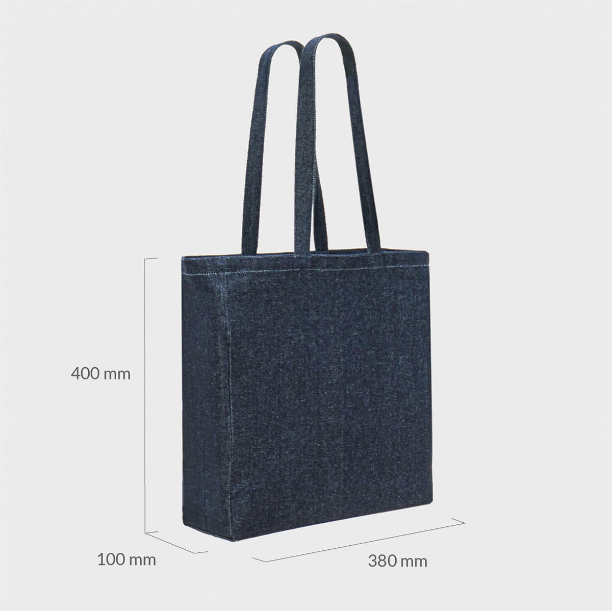 Large blue denim bag with gusset.